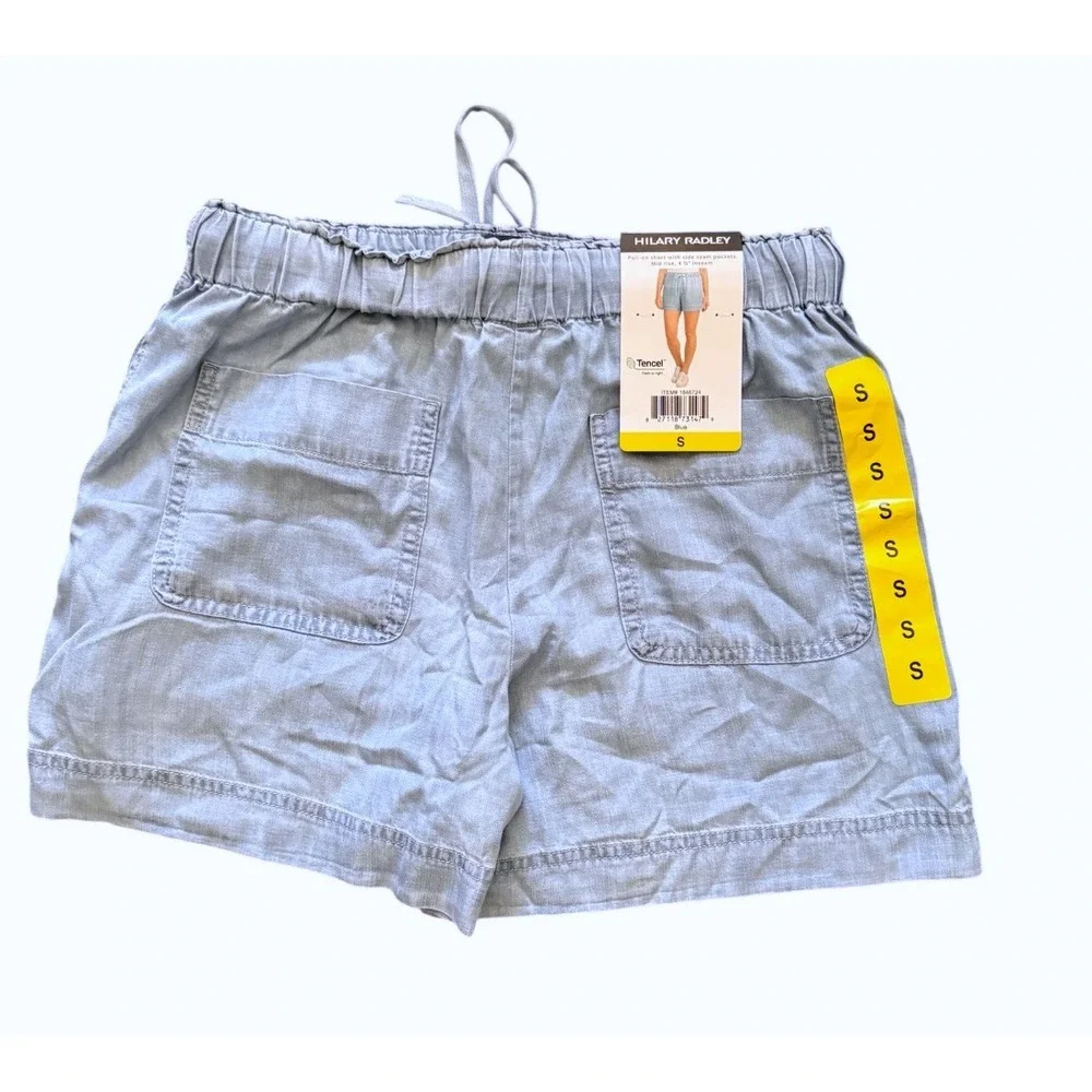 Hilary Radley Chambray Shorts Women Small‎ Blue New Pull On Drawstring Pockets